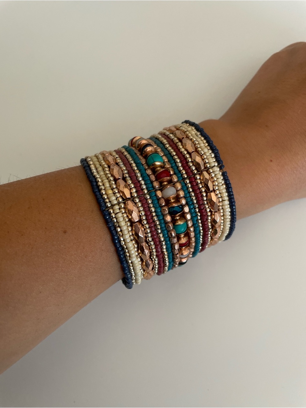 Beaded Multi-Row Stack Bracelet - Navy, Turquoise & Gold